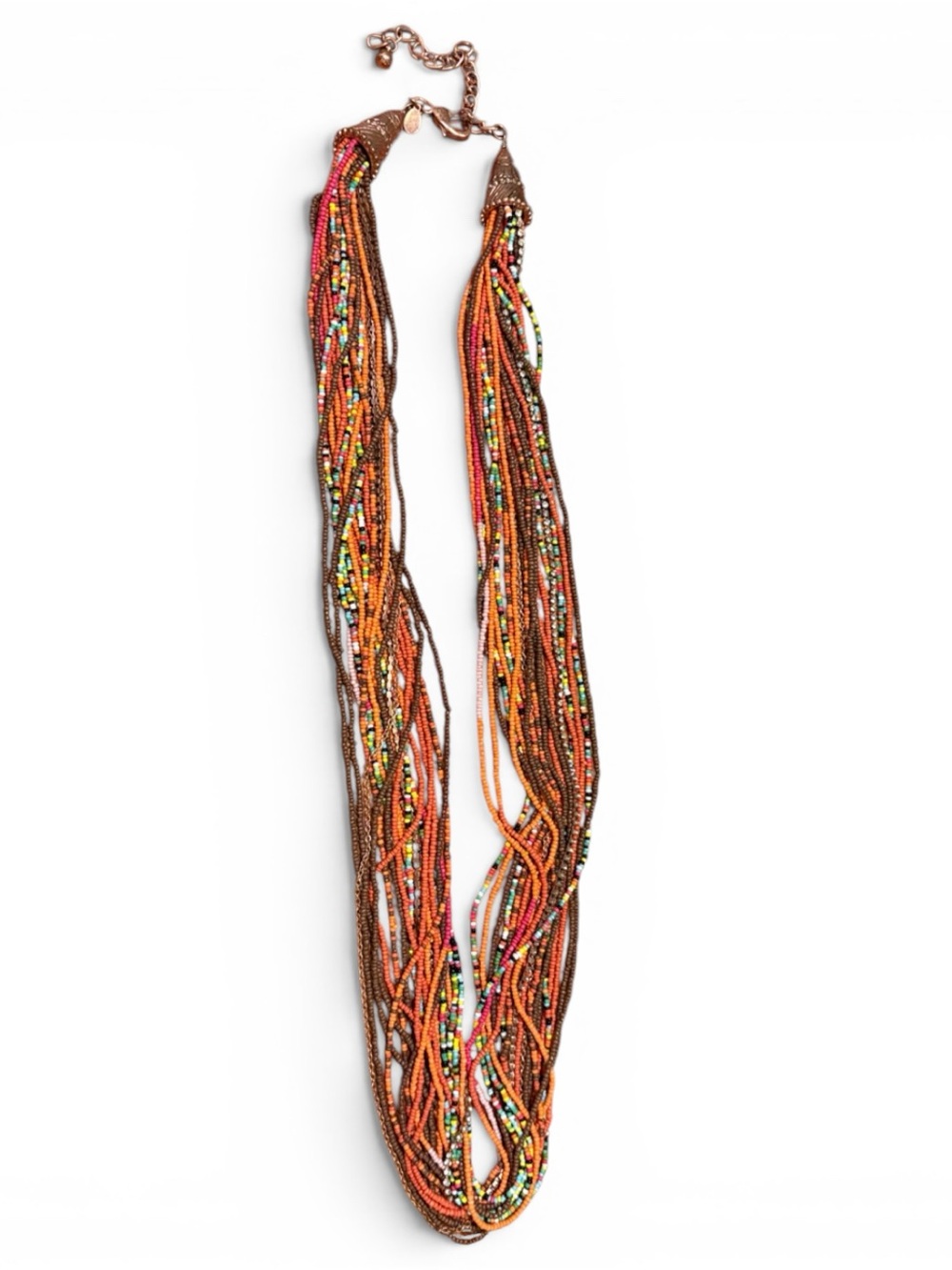 Chico's Multistrand Beaded Necklace in Orange, Pink, Green and Gold Tones